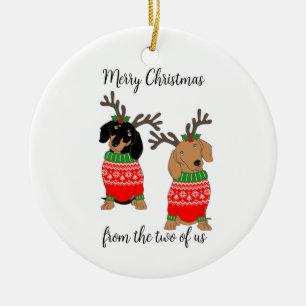 Merry Christmas Two Decked Out Dachshunds Ceramic Ornament