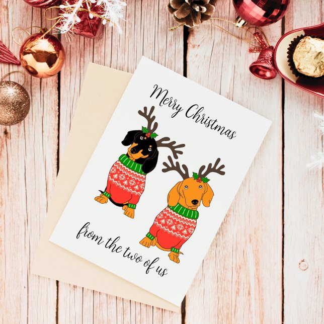 Merry Christmas Two Decked Out Dachshunds Holiday Card (Funny Dachshund Christmas Cards from Couple)