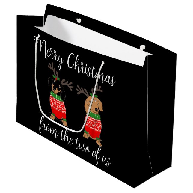 Merry Christmas Two Decked Out Dachshunds Large Gift Bag (Front Angled)