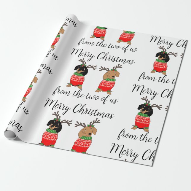 Merry Christmas Two Decked Out Dachshunds Wrapping Paper (Unrolled)
