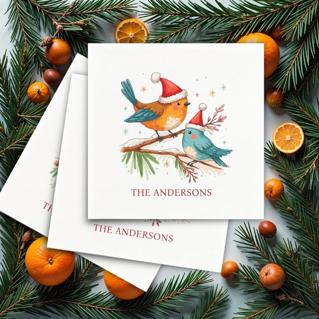 Merry Christmas Two Loving Birds Christmas Party Napkin (Creator Uploaded)