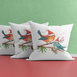 Merry Christmas Two Loving Birds Cushion