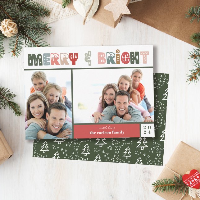 Merry Christmas Two Photo Family Holiday Card (Creator Uploaded)