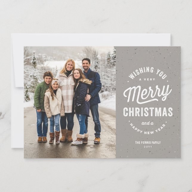 Merry Christmas two photo grey outdoorsy family Holiday Card (Front)