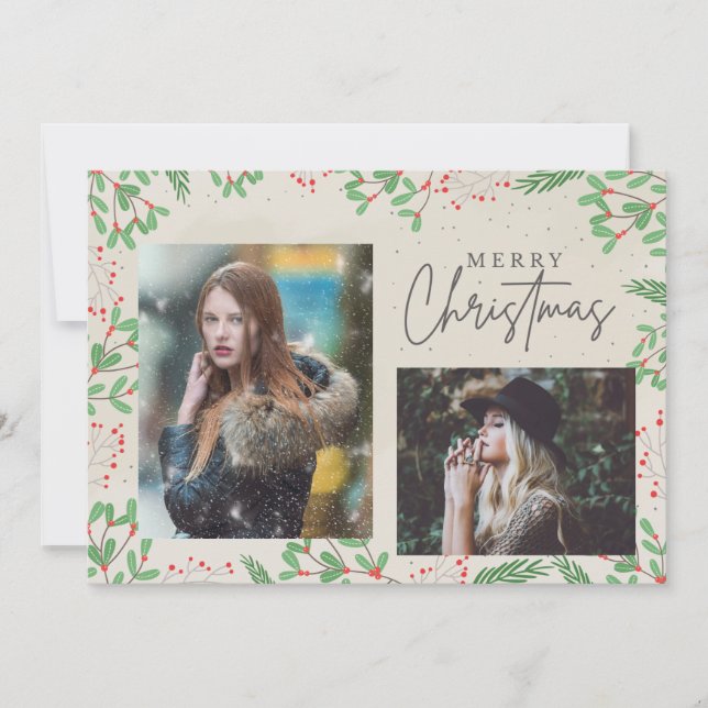 Merry Christmas Two Photo Holiday Card (Front)