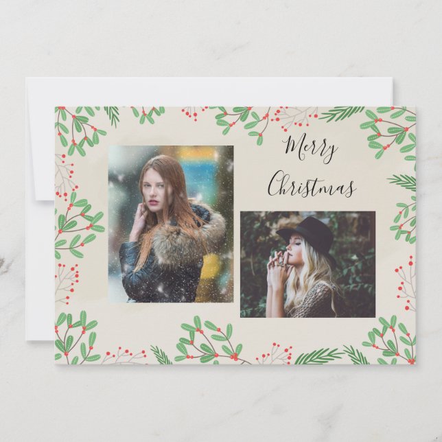 Merry Christmas Two Photo Holiday Card (Front)