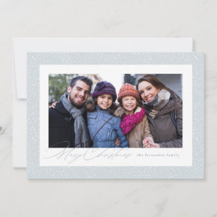 Merry Christmas two photo snow frame simple Holiday Card