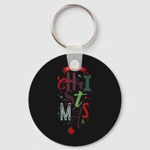 Merry Christmas Tygraphy Lettering Colorful T Shir Key Ring