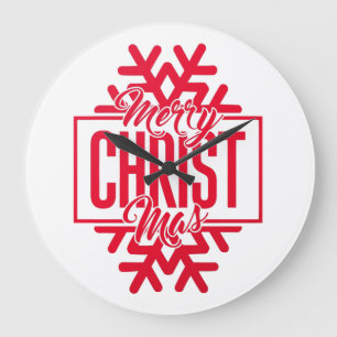 Merry Christmas Typographic Letter with Snowflake Large Clock