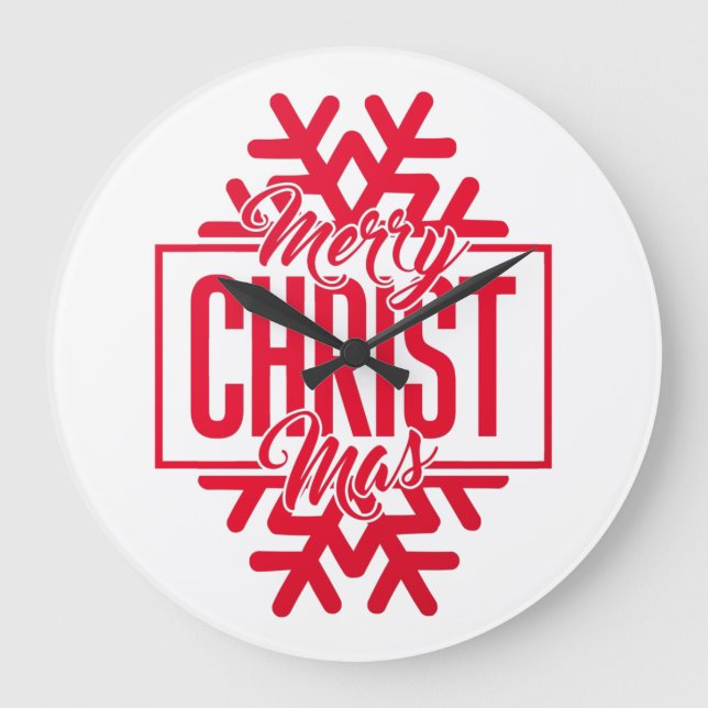 Merry Christmas Typographic Letter with Snowflake Large Clock (Front)