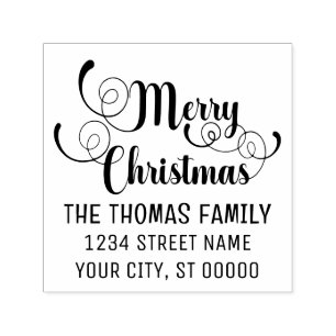 Merry Christmas Typography #10 Name Return Address Self-inking Stamp