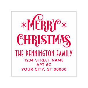 Merry Christmas Typography #11 Name Return Address Self-inking Stamp