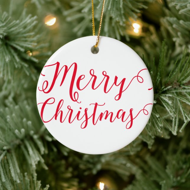 Merry Christmas typography 20XX Minimal Simple Ceramic Ornament (Tree)