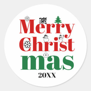 Merry Christmas typography and vintage elements Classic Round Sticker