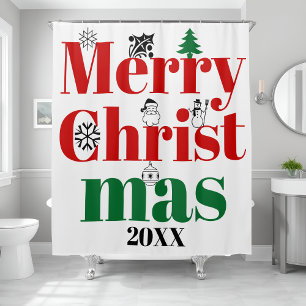 Merry Christmas typography and vintage elements Shower Curtain