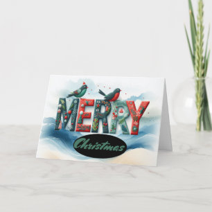 Merry Christmas Typography Birds  Holiday Card
