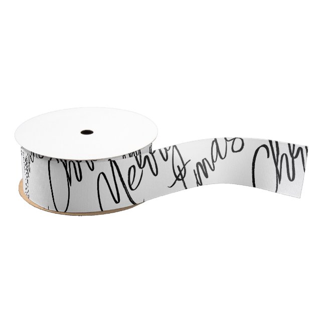 Merry Christmas Typography Black White Modern Fun  Grosgrain Ribbon (Spool)