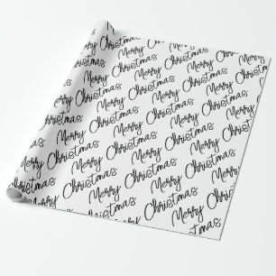 Merry Christmas Typography Black White Modern Fun  Wrapping Paper