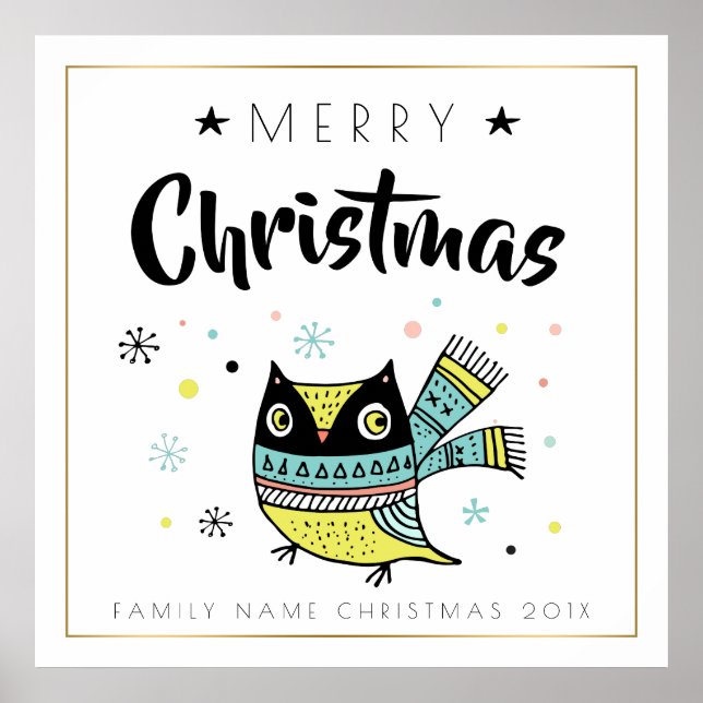 Merry Christmas Typography & Christmas Owl Poster (Front)
