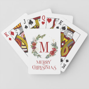 Merry Christmas typography & Christmas wreath Playing Cards