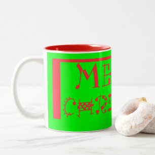 Merry Christmas Typography Design: A Festive Retro Two-Tone Coffee Mug