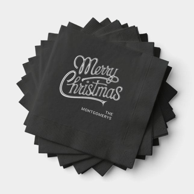 Merry Christmas Typography Foil Stamped Napkins (Insitu (Stacked))
