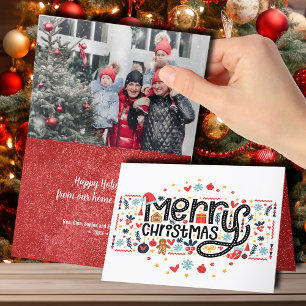 Merry Christmas Typography Folded Photo Holiday Card