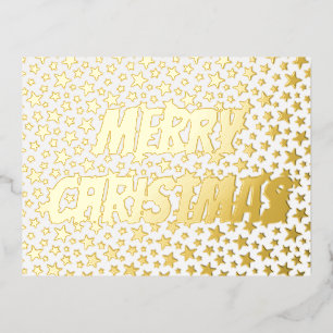 Merry Christmas typography golden star modern chic Foil Holiday Postcard