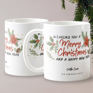 Merry Christmas Typography Holiday Botanical Coffee Mug