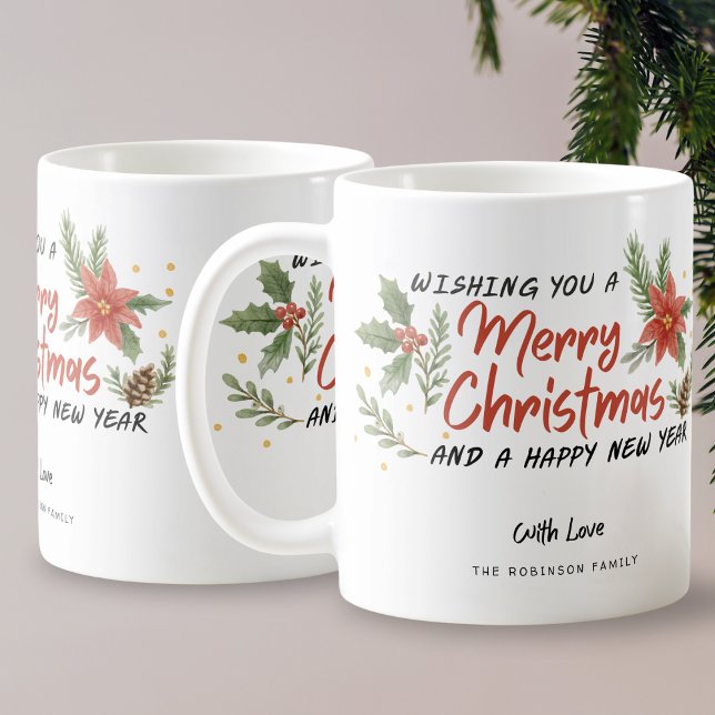 Merry Christmas Typography Holiday Botanical Coffee Mug (Creator Uploaded)