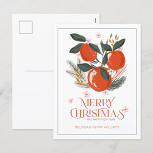 Merry Christmas typography Holiday fruit bouquet Postcard
