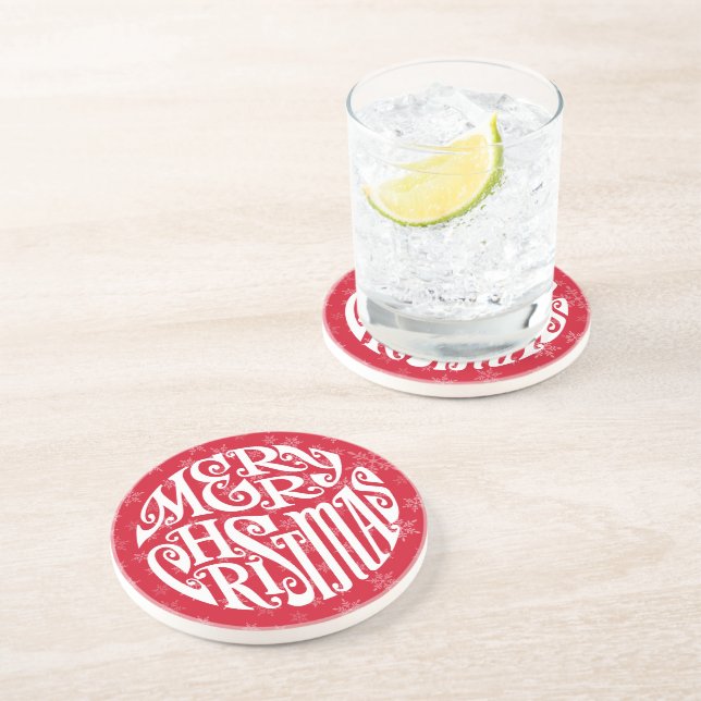 Merry Christmas Typography Joyful Greetings Coaster (Side)