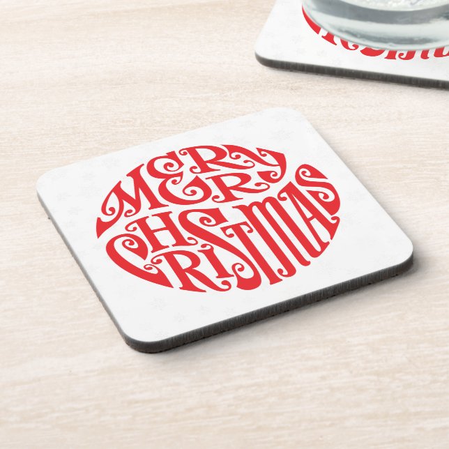 Merry Christmas Typography Joyful Greetings Coaster (Left Side)