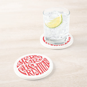 Merry Christmas Typography Joyful Greetings Coaster