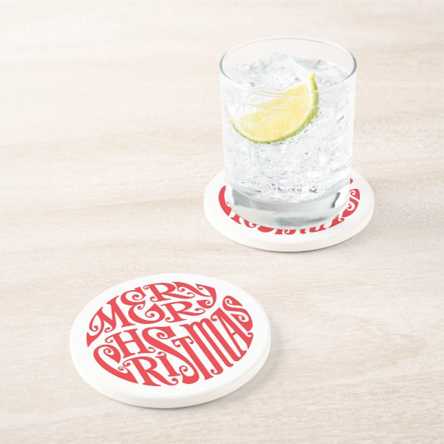 Merry Christmas Typography Joyful Greetings Coaster (Side)