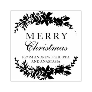 Merry Christmas typography leaf chic winter Rubber Stamp