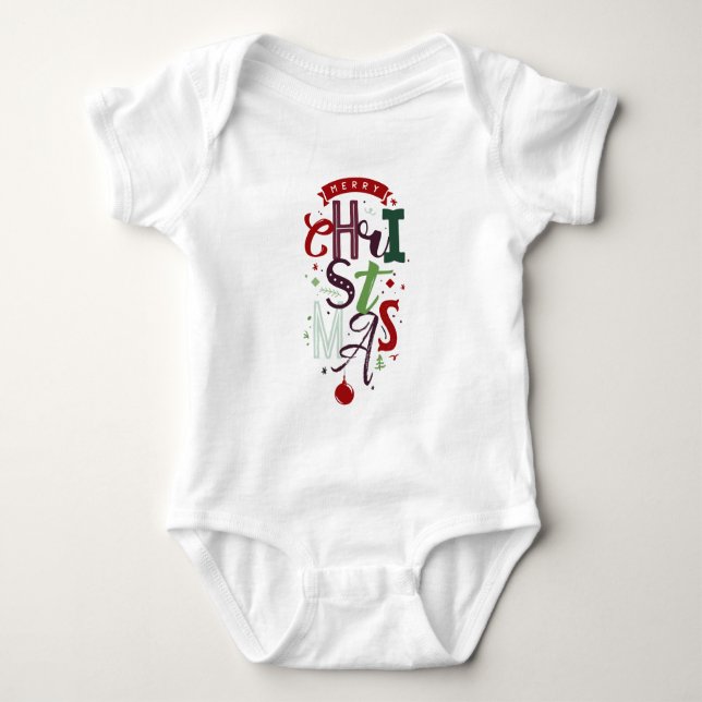 Merry Christmas Typography Lettering Colourful  Baby Bodysuit (Front)