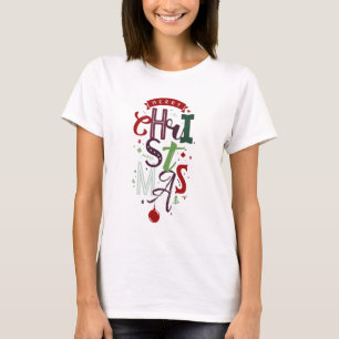 Merry Christmas Typography Lettering Colourful T-Shirt