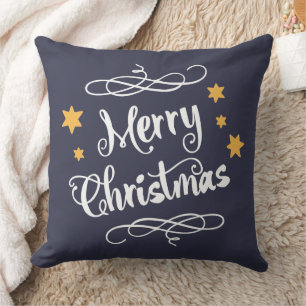 Merry Christmas Typography Midnight Blue White Cushion