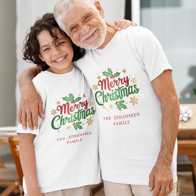 Merry Christmas Typography Modern Family Matching  T-Shirt (Creator Uploaded)