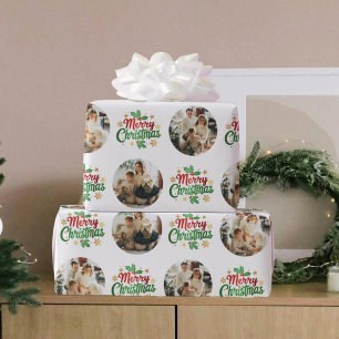 Merry Christmas Typography Modern Photo Pattern Wrapping Paper