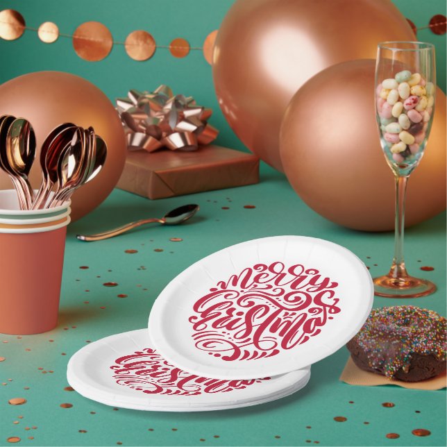 Merry Christmas Typography Paper Plate (Multi)