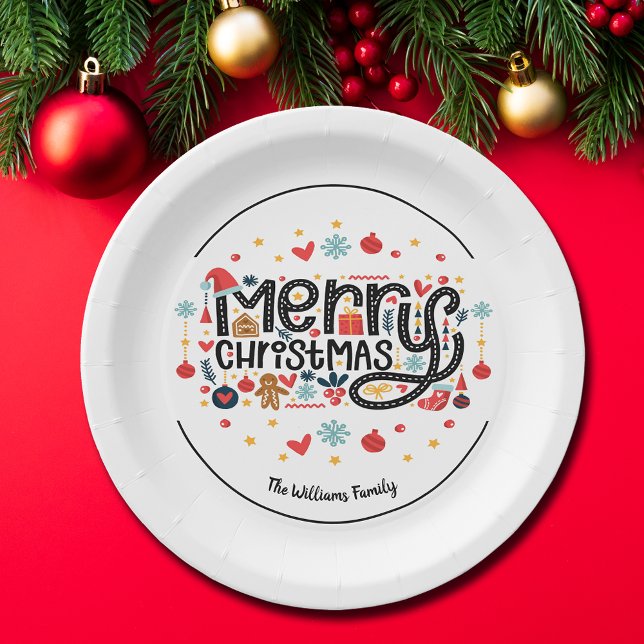 Merry Christmas Typography Paper Plate (Creator Uploaded)