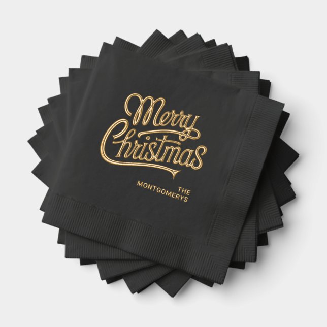 Merry Christmas Typography Party Foil Napkins (Insitu (Stacked))