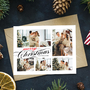 Merry Christmas Typography Photo Collage Postcard