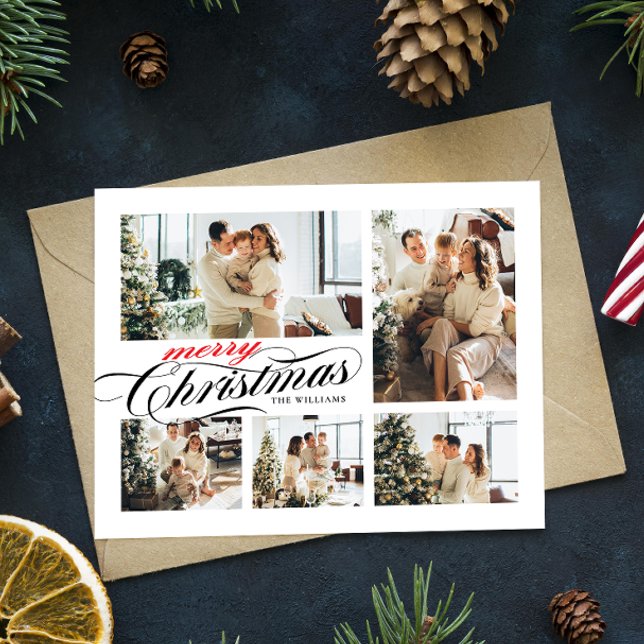 Merry Christmas Typography Photo Collage Postcard (Creator Uploaded)