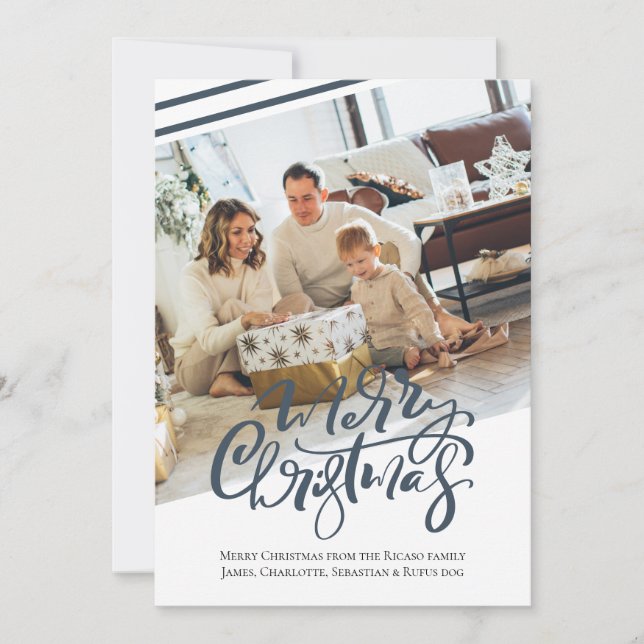 Merry Christmas Typography Photo Holiday Card (Front)