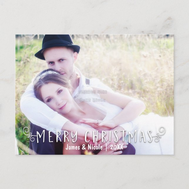 Merry Christmas Typography Photo Overlay Postcard (Front)