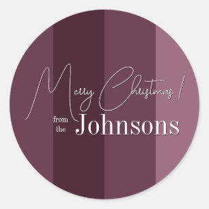 Merry Christmas Typography Purple Stripe Classic Round Sticker