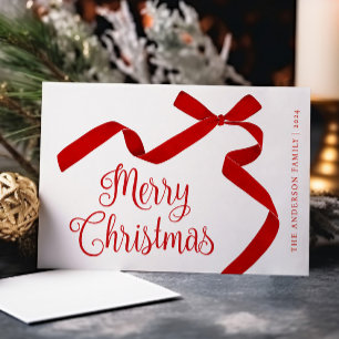 Merry Christmas Typography Red Bow Holiday Card